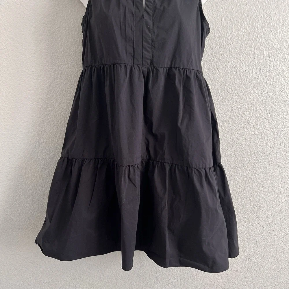Small Black Tiered Mini Dress Lightweight Ruffle Neck Babydoll Swing Olivaceous